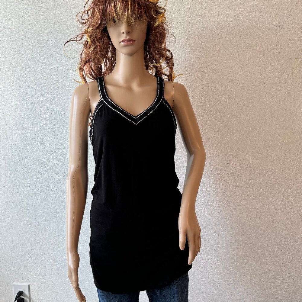 White House Black Market Black Strappy Embroidered Tank Top Size M EUC